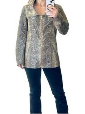 New St. John Yellow Label Casual Snake Print Jacket in Pewter/Bisque Multi in L